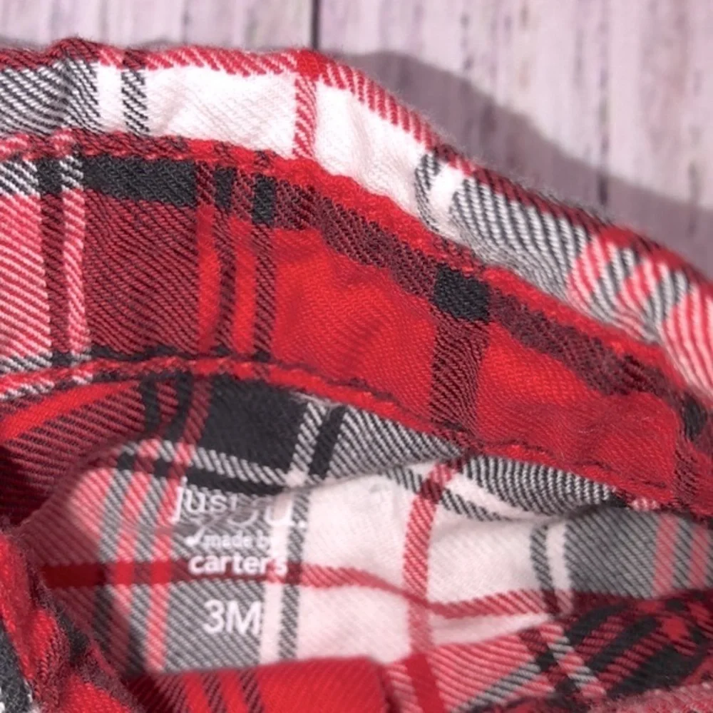 Carter’s red plaid flannel button down shirt size 3 months